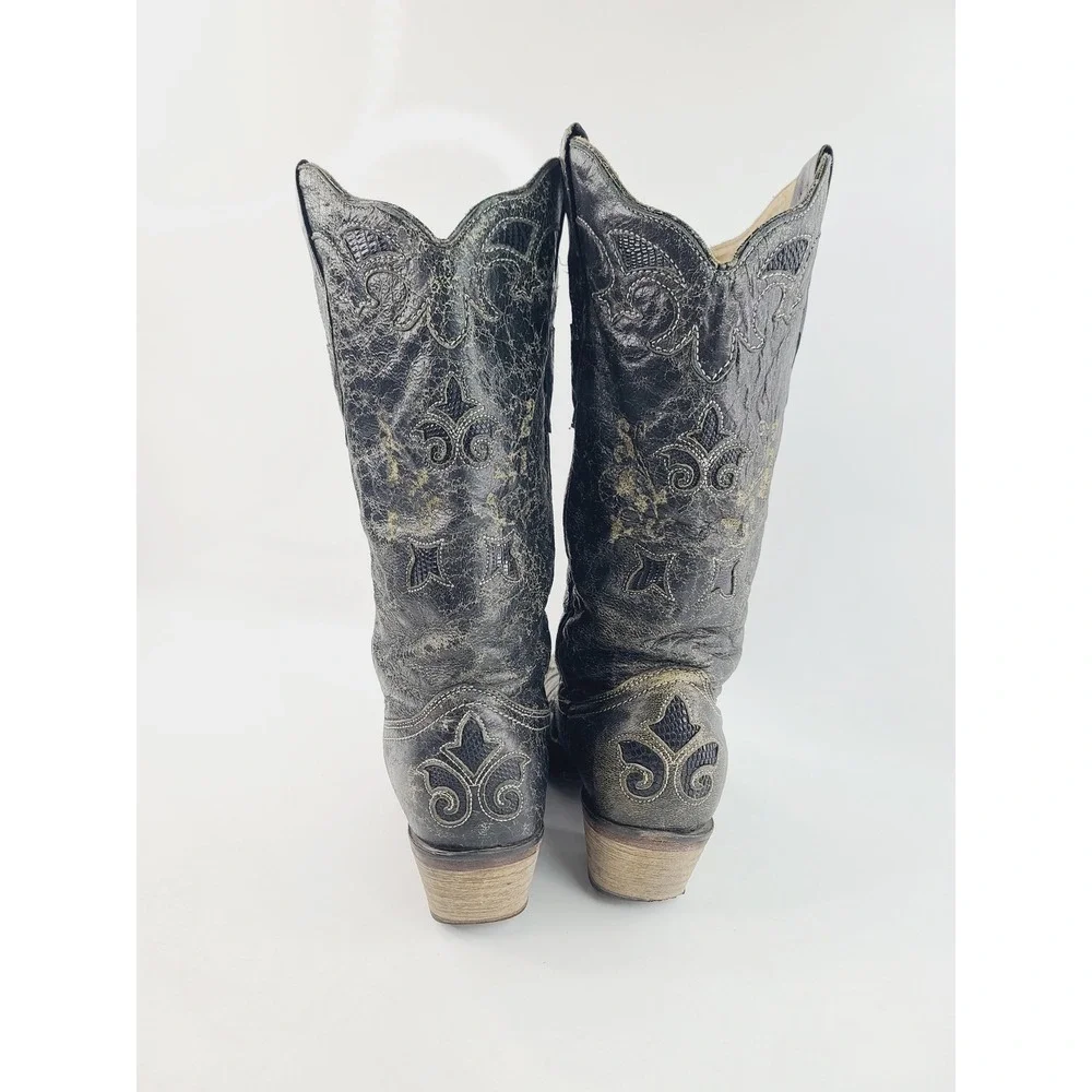 Corral,  Pull On Pointed Toe Leather Western Cowboy Boots Men Size 8 Dark Green.